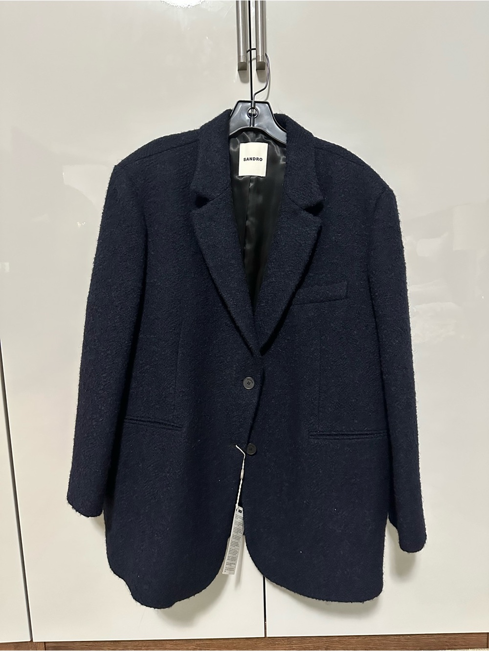 Sandro Navy Bouclé Single-Breasted Blazer